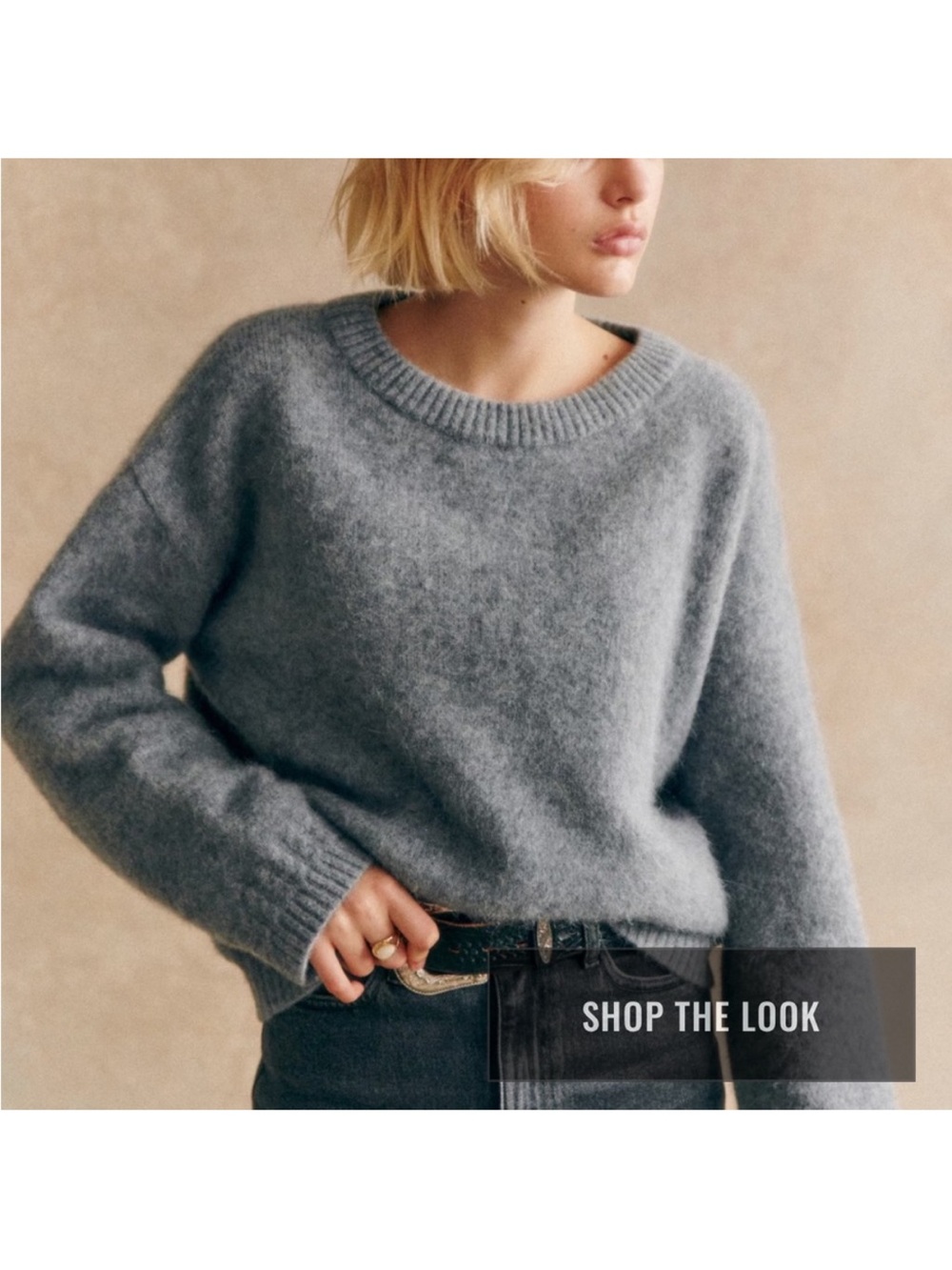 Sezane Amiel Sweater Gray S Alpaca Blend Cable Knit Round Neck Pullover